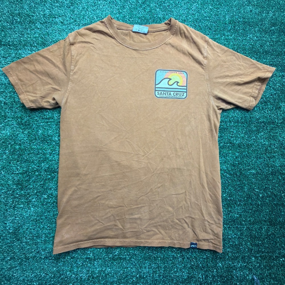 SURF Style Santa Cruz California Graphic T-Shirt Mens Small Brown Sun Wave Tee